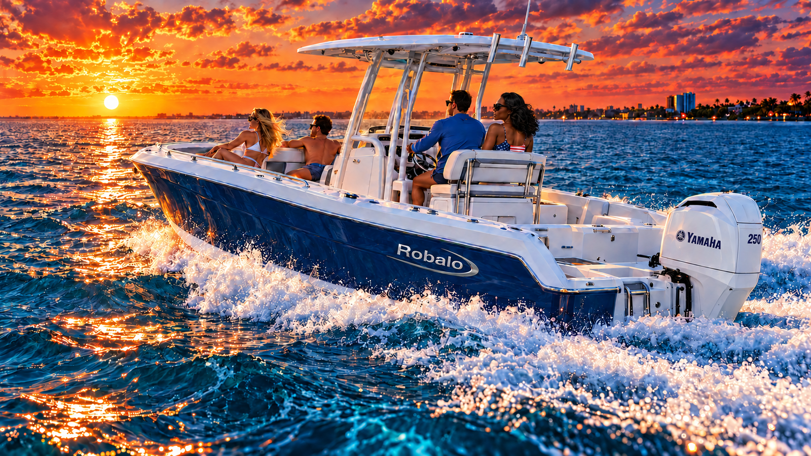 Captain and Caribbean guest enjoying a blue Robalo at sunset